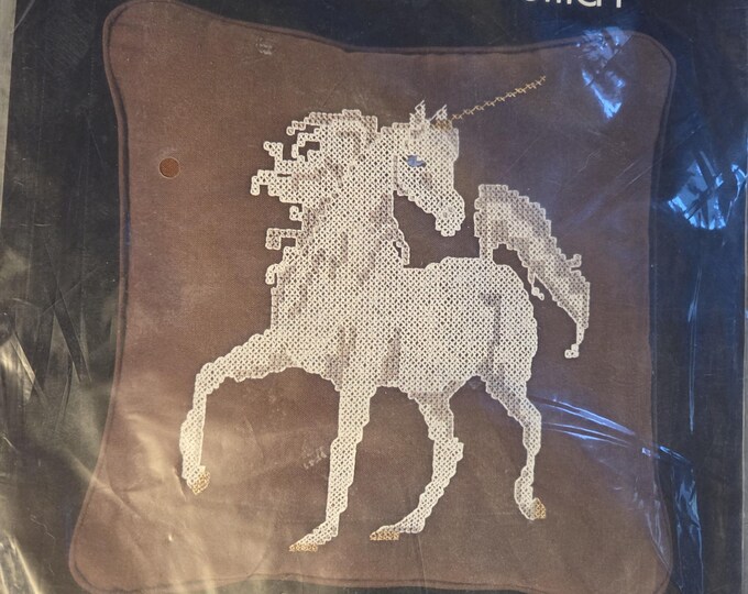 Golden Bee Unicorn Pillow Stamped Cross Stitch Kit. FREE SHIPPING. Good Condition.