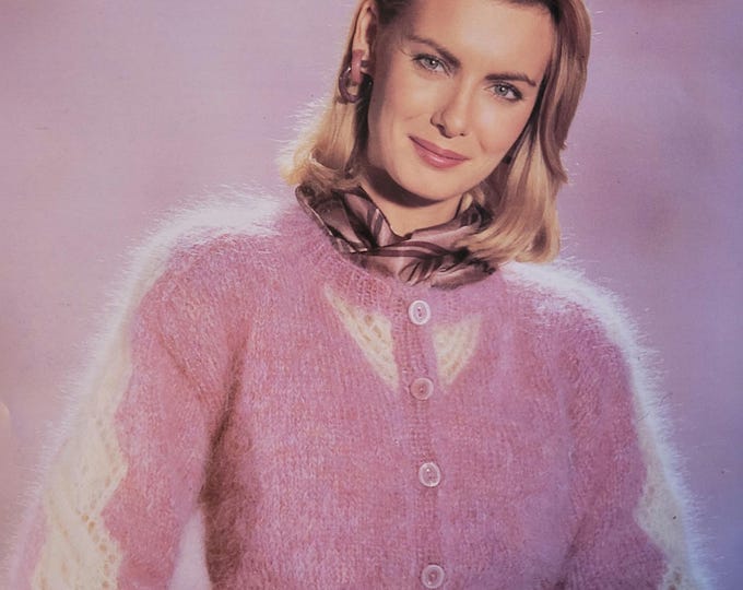 Ironstone Lace Insert Cardigan Mohair Knit Pattern Style 640. Free Shipping. Vintage Condition.