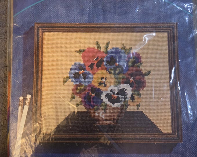 Pauline Denham Pansies in Brown Vase Needlepoint Kit. FREE SHIPPING. Older Condition.