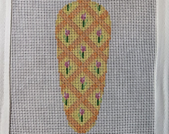 Flowers Carrot Needlepoint Canvas and Threads 18# 5" Carrot. Preowned Estate Sale Good Condition. Free Shipping.