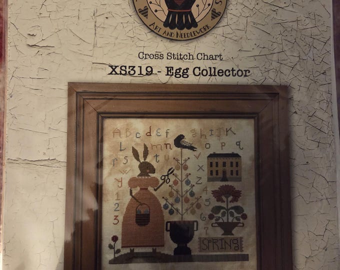 Teresa Kogut Egg Collector Cross Stitch Pattern. Free Shipping. Good Condition. Includes 28 count Dirty Teacup Linen 18x27.