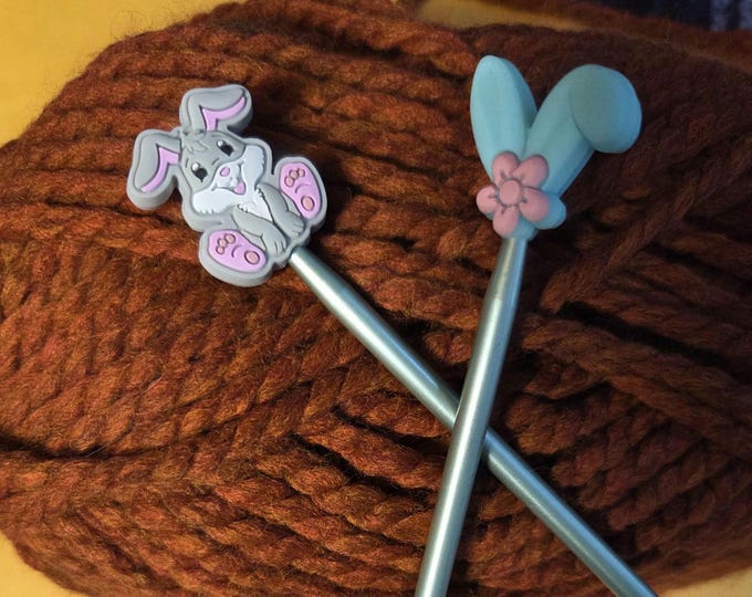 Bunny and Turquoise Ears Knitting Needle Point Savers and Stitch Holders So Stitches Don't Slip Off Needles. Set of 2. Free Shipping.