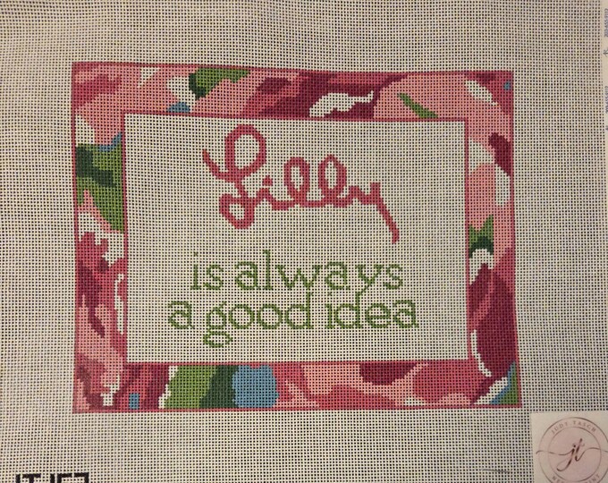 Judy Tasch Lilly is Always a Good Idea Needlepoint Canvas with Threads 18# 8"x6.25. Preowned Estate Sale Like New Condition.