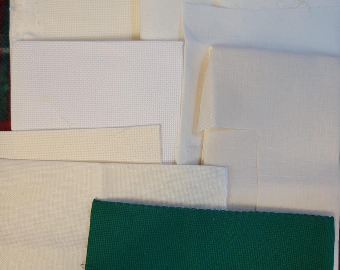 Grab Bag of Cross Stitch Fabrics. Various colors, types, sizes and counts. Preowned. Free Shipping. Misc Bag Lot 9.