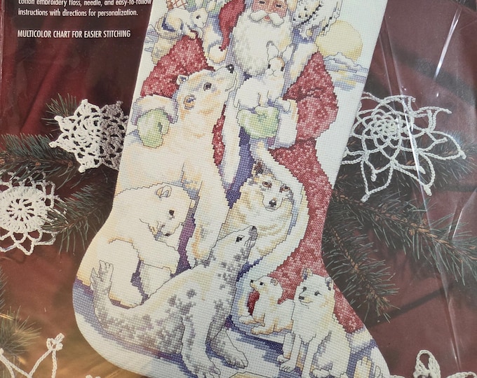 Bucilla Father Winter and Friends Christmas Stocking Counted Cross Stitch Kit. FREE SHIPPING. Good Condition.