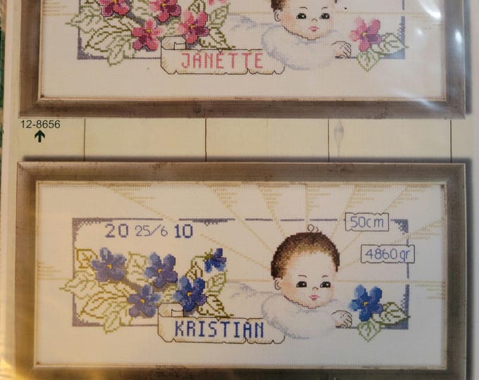 Permin of Copenhagen Birth Announcements 12-8656 Cross Stitch Pattern. FREE SHIPPING. Good Condition.