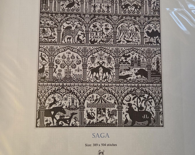 Saga Long Dog Sampler Cross Stitch Pattern. Estate Sale Preowned Like New Condition.