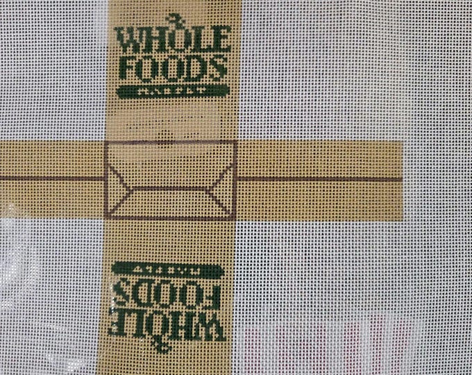 WF's Grocery Store 3D Shopping Bag Needlepoint Canvas with Threads.  18 Mesh 7.25"x8" Preowned Estate Sale Like New Condition.
