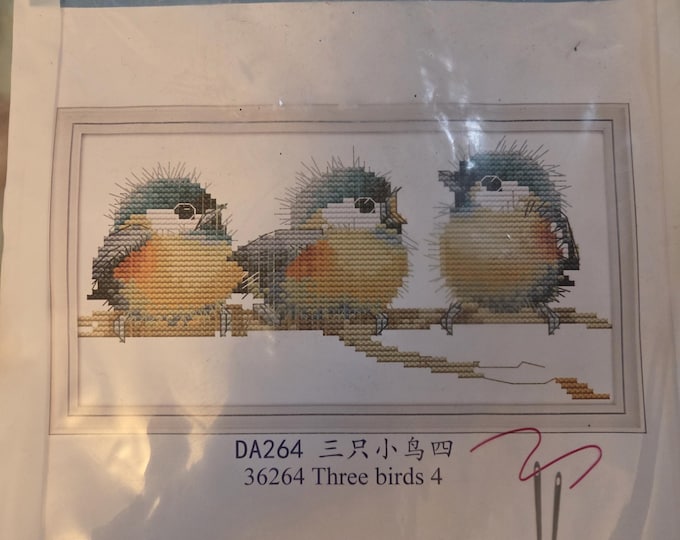 Joy Sunday Three Birds Stamped Cross Stitch Kit. FREE SHIPPING. New Condition.