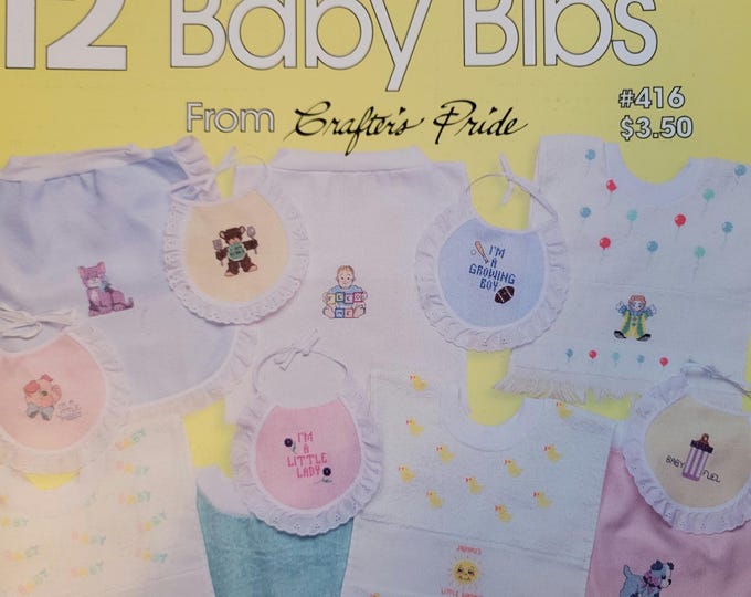 Vintage Jeanette Crews Designs 12 Baby Bibs Cross Stitch Pattern. FREE SHIPPING.