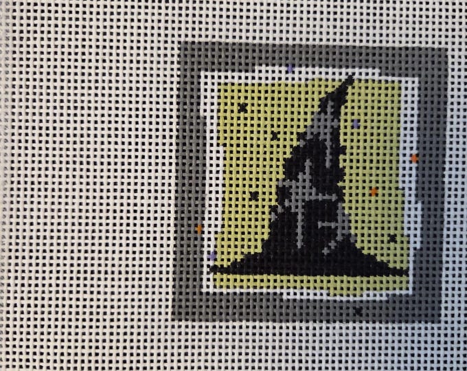 Pippin Year of Witchs Hat Needlepoint Canvas 13# 3"x3". Preowned Estate Sale Like New Condition. Free Shipping.