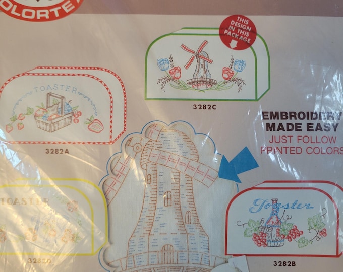 Embroidery Two Slice Toaster Cover Dutch Windmill. FREE SHIPPING. Older Condition.