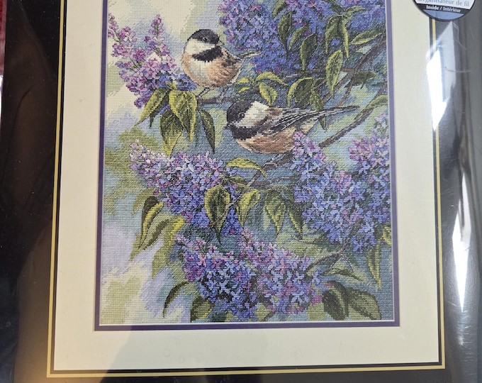 Dimensions Gold Chickadees and Lilacs Cross Stitch Kit. FREE SHIPPING. New Condition.