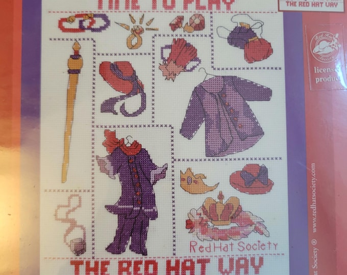 Candamar Designs Red Hat Society Time to Play Sampler Cross Stitch Kit. FREE SHIPPING. Good Condition.