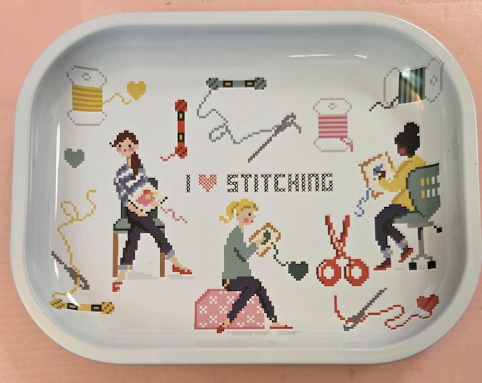 I Love Stitching Metal Catchall Tray 7"x5.5". FREE SHIPPING. New Condition.
