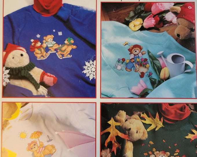 Leisure Arts Teddies Year Round Cross Stitch Pattern. Free SHIPPING. Older Used Condition.