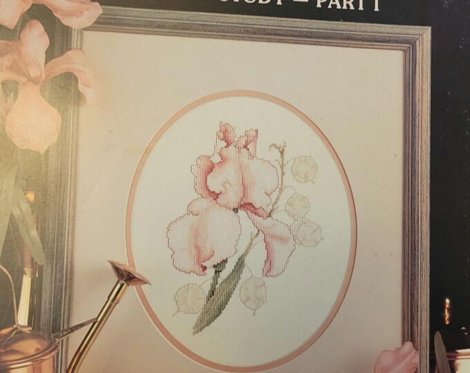 Vintage Leisure Arts Peach Iris Cross Stitch Pattern - FREE SHIPPING