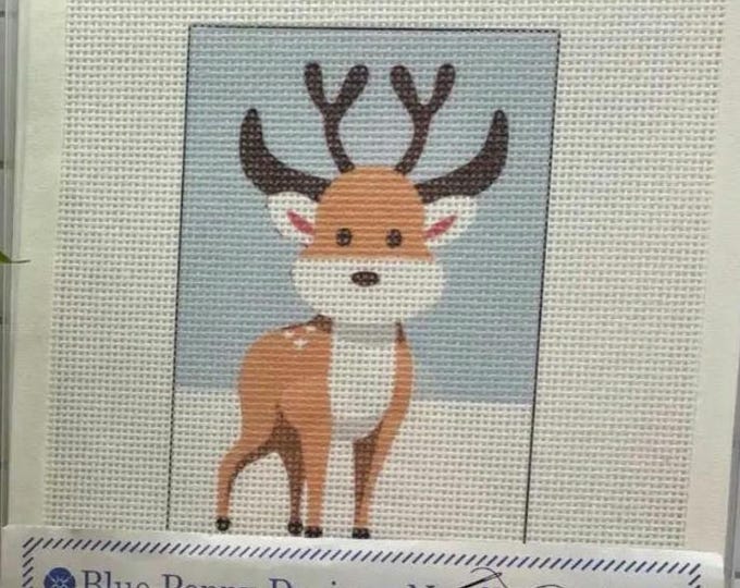 Blue Poppy Cartoon Reindeer Needlepoint Canvas Kit 13 mesh 6x4. New Condition. Free Shipping.