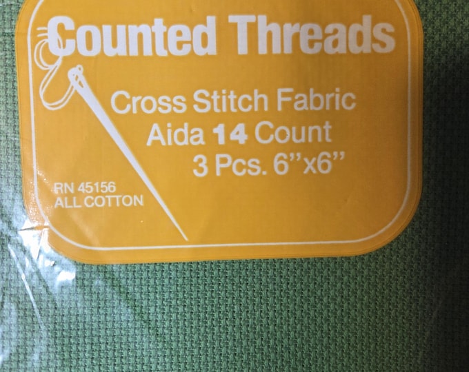 3 pieces 14ct Green Aida Cloth 6x6. FREE SHIPPING.