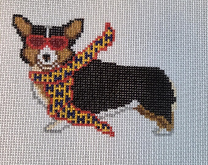 Bougie Corgi Needlepoint Canvas. 18 Mesh New Condition. Free Shipping. August Design Works.