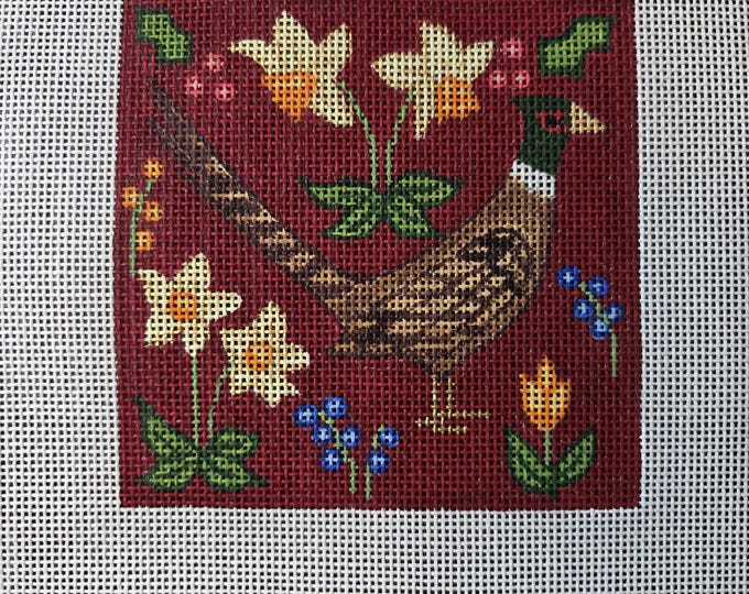 Pheasant Needlepoint Canvas 18# 4" Square. Preowned Estate Sale Good Condition. Free Shipping.