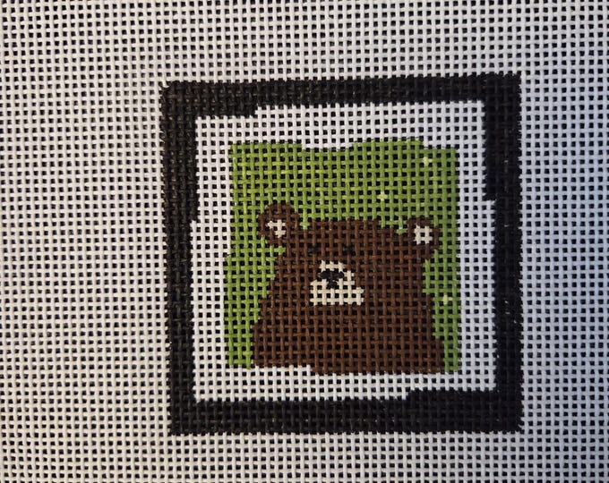 Pippin Brown Bear Green Needlepoint Canvas 13# 3"x3". Preowned Estate Sale Like New Condition. Free Shipping.