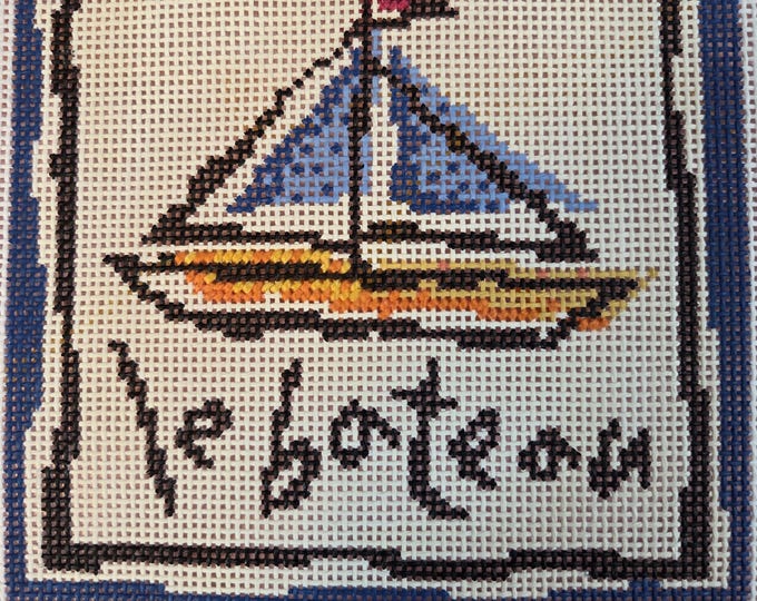 Birds of a Feather French Lesson Boat Needlepoint Canvas Preowned GoodCondition. Free Shipping.