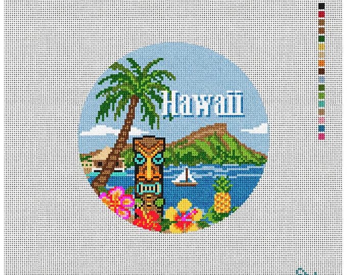 Hawaii Needlepoint Canvas. 18 Mesh 5" Round. New Condition. Free Shipping.