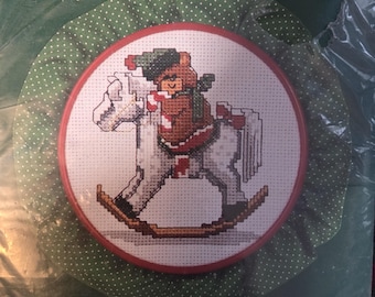 Bucilla Bear and Hobby Horse Hoop Counted Cross Stitch Kit. FREE SHIPPING.