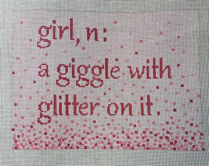 Rachel Donley Girl Definition Needlepoint Canvas.  18 Mesh 8"x6". Preowned Estate Sale Like New Condition. Free Shipping.