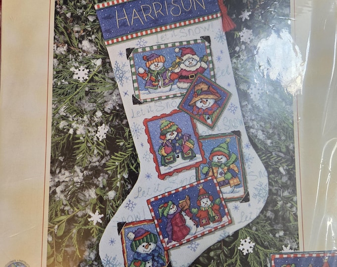 Dimensions Snowmen Snapshots Christmas Stocking Counted Cross Stitch Kit. FREE SHIPPING. Good Condition.