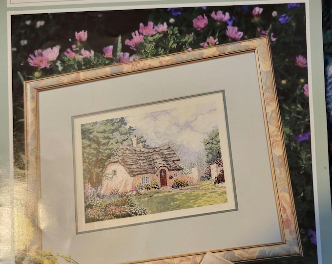 Vintage Leisure Arts -  Cross Stitch Pattern Book - Thomas Kinkade Spring at Stonegate. FREE SHIPPING.