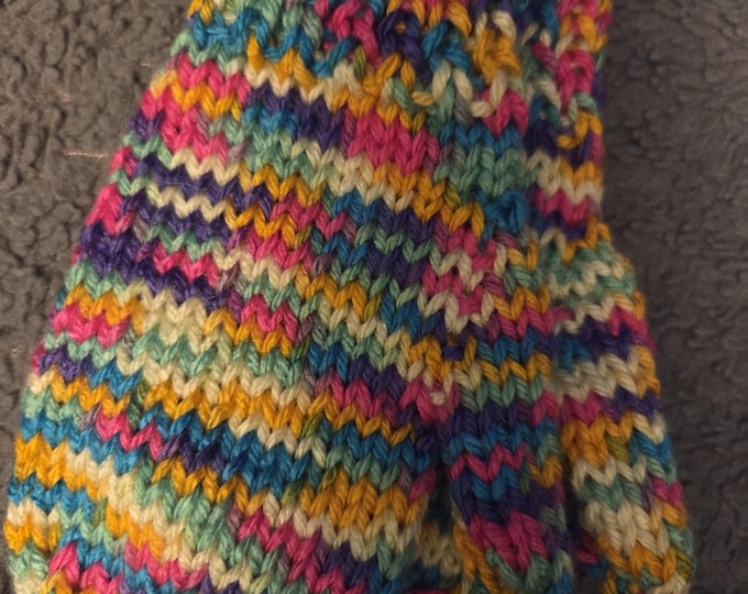 Handmade Knit Kids Mittens Size Small Acrylic Yarn. Multi Color Variegated. FREE Shipping.