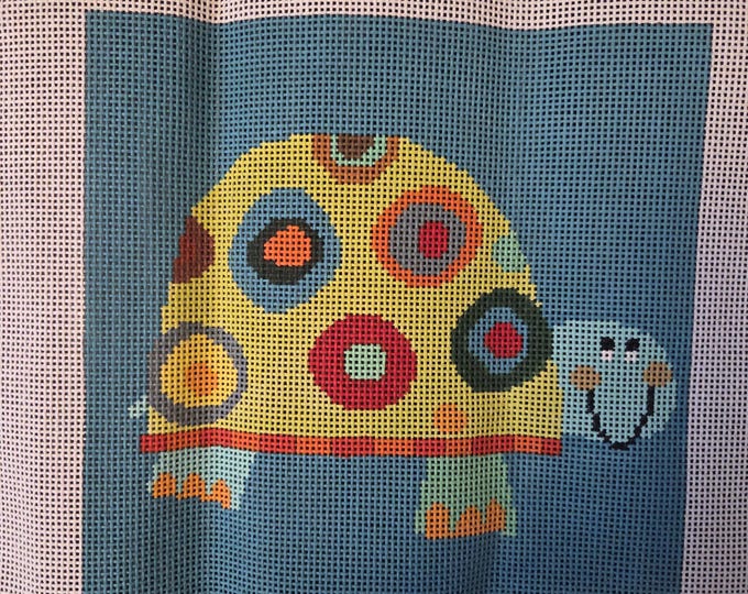 Birds of a Feather Oliver Turtle Needlepoint Canvas 13# 8" Sq Preowned Estate Sale Good Condition. Free Shipping. Roll marks due to Rolled.