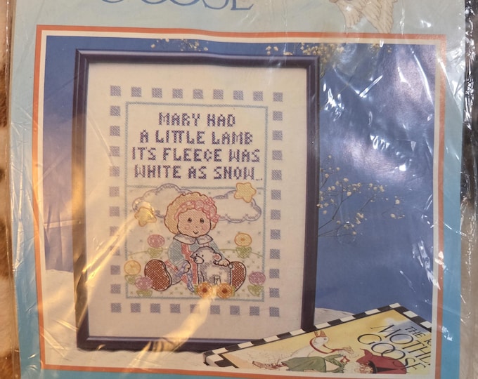 Bucilla Marys Little Lamb Sampler Stamped Cross Stitch Kit. FREE SHIPPING. Preowned Older Packaging Condition. No Floss Included.