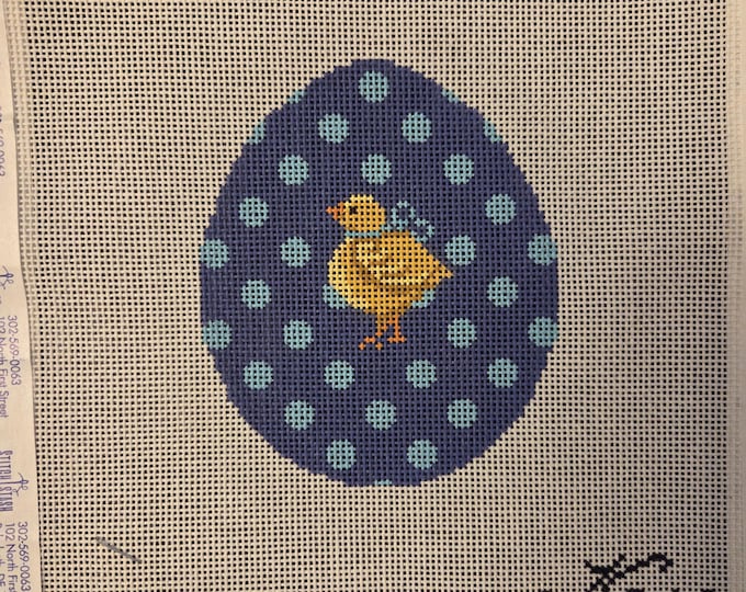 Kelly Clark Chick Egg Needlepoint Canvas with Threads (no turq) 18# 3.5"x4". Preowned Estate Sale Like New Condition. Free Shipping.