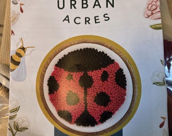 Urban Acres Lady Bug Punch Needle Pattern Kit. Missing Punch Needle Tool Estate Sale Preowned Good Condition. Repackaged.  Free SHIPPING.