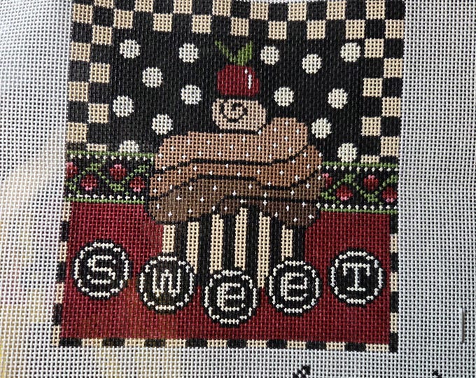 Mindy Designs Cupcake 2288 Needlepoint Canvas with Threads.  18 Mesh 4.75"x5" Preowned Estate Sale Good Condition. Free Shipping.