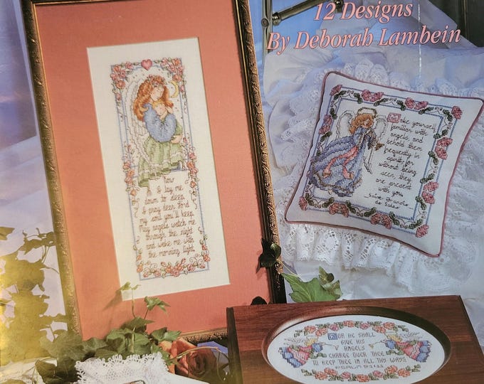 Vintage Leisure Arts At Home With Angels Cross Stitch Pattern. Free SHIPPING.