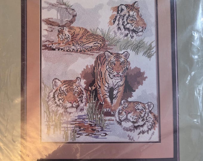 Something Special Tiger Collage Needlepoint Kit. FREE SHIPPING. Good Older Condition.