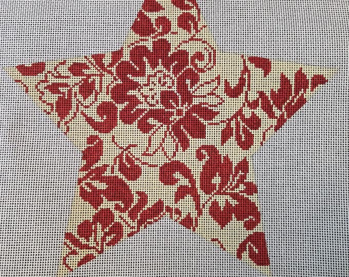 Whimsy & Grace Bills Red and Ivory Star Needlepoint Canvas With Threads 18# 10". Preowned Estate Sale Like New Condition.
