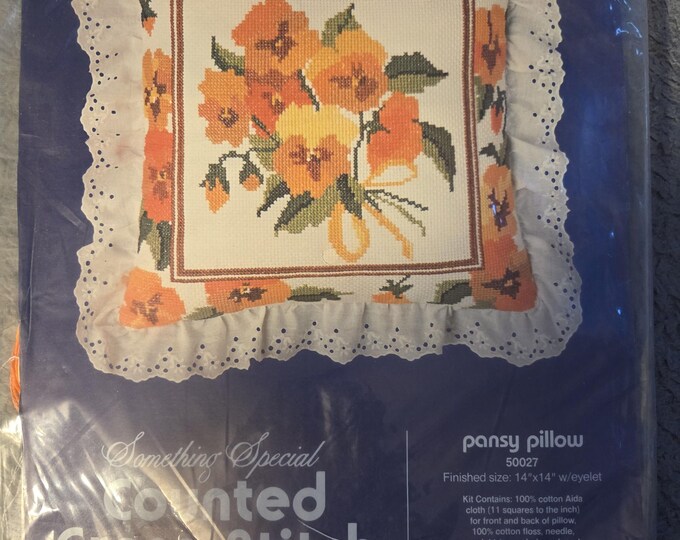 Something Special Pansy Pillow Counted Cross Stitch Kit. FREE SHIPPING. Older Condition.