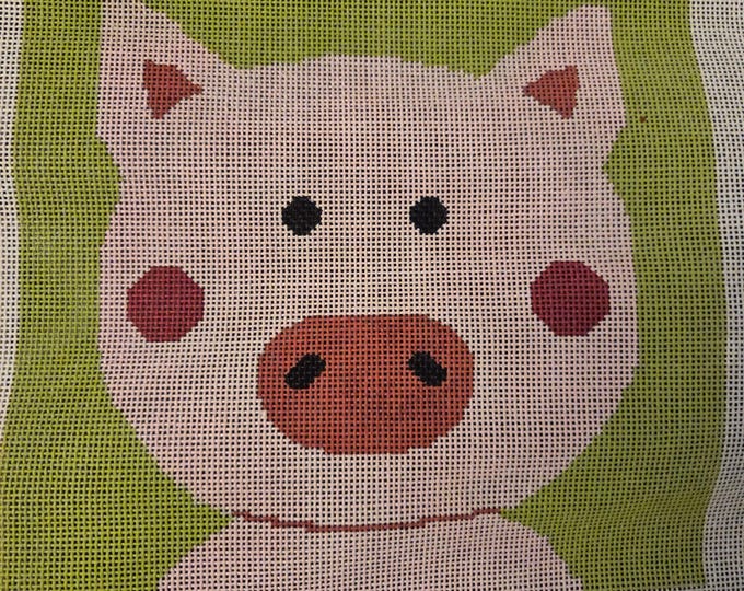 A Stitch In Time Little Pig Needlepoint Canvas with Threads (no black) 13# 10" square Preowned Estate Sale Like New Cond. Canvas was rolled.