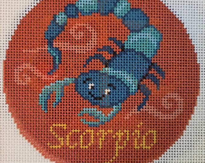 Scorpio Needlepoint Canvas. 18 Mesh 4" Round. New Condition. Free Shipping. Needlepaint LLC Design.