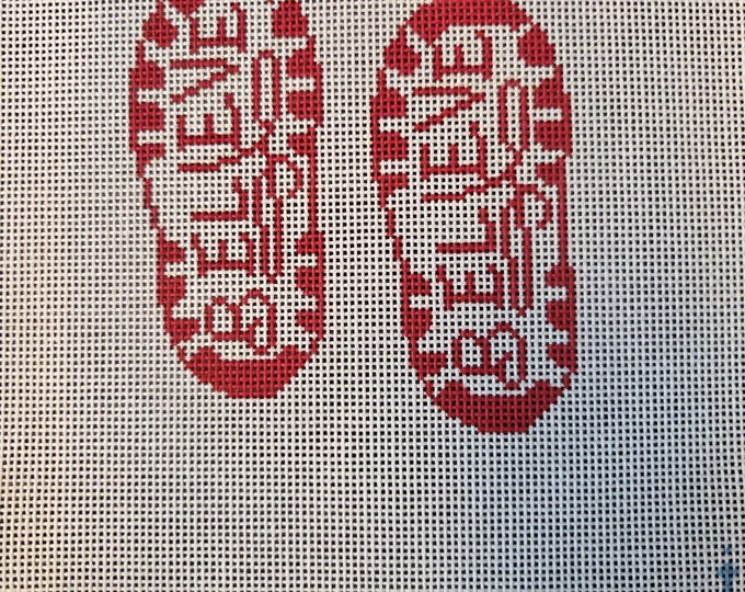 Jessica Tongel Believe Feet Needlepoint Canvas 18# 3.5"x3.5". Preowned Estate Sale Like New Cond.
