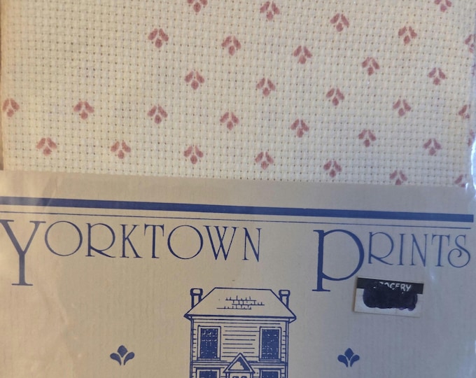 Yorktown Prints 14ct 14 3/4" SQ Ecru Fabric Pink. FREE SHIPPING.