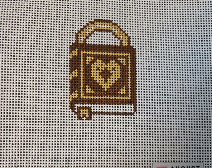Storybook Love Lock plus Key Charm 6x7 canvas size 2x3 design 13 mesh Handpainted Canvas. New. Free Shipping. August Design Works.