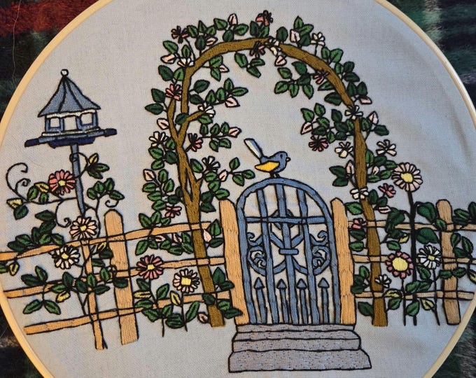 Flower Garden Handmade Embroidered Picture in 9inch Hoop with Felt Backing. Free Shipping.