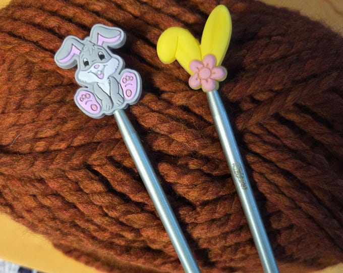 Bunny and Yellow Ears Knitting Needle Point Savers and Stitch Holders So Stitches Don't Slip Off Needles. Set of 2. Free Shipping.