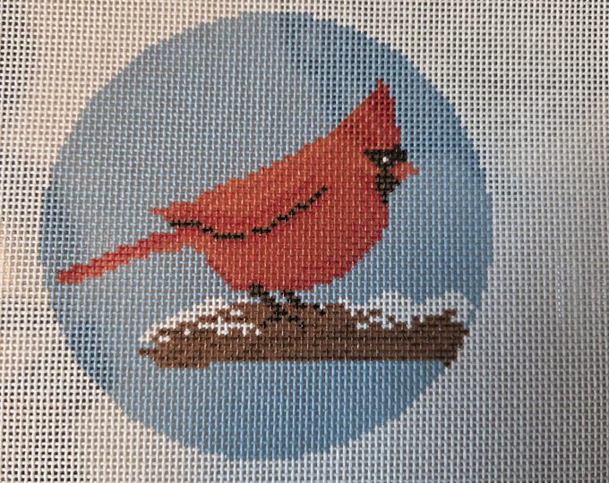 Cardinal Needlepoint Canvas. 18 Mesh 4" Round. New Condition. Free Shipping. Needlepaint LLC Design.